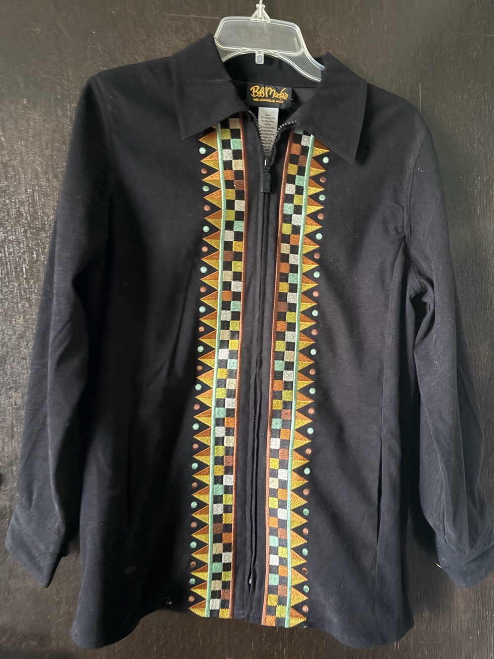 Bob Mackie Aztec Western black faux suede shirt jacket size small